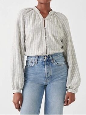 Faherty Lightweight Linen Blend Naomi Peasant Blouse Women’s S Coastal Resort